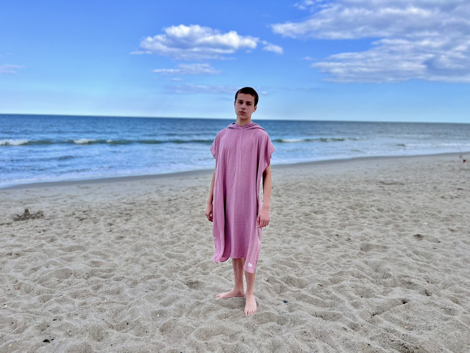 Pool Beach Coverup Hoodie Poncho Set Lot of Three Cotton Muslin Tan Sage Mauve