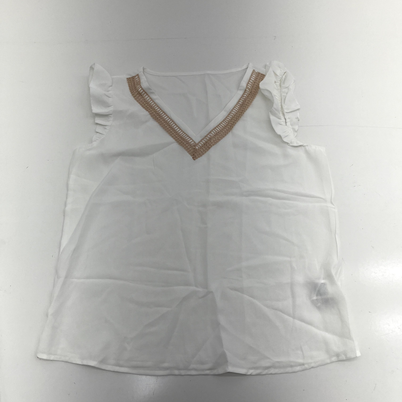 Shein White Ruffle Embroidered Sleeveless V-Neck Tank Top Women’s Size M NEW