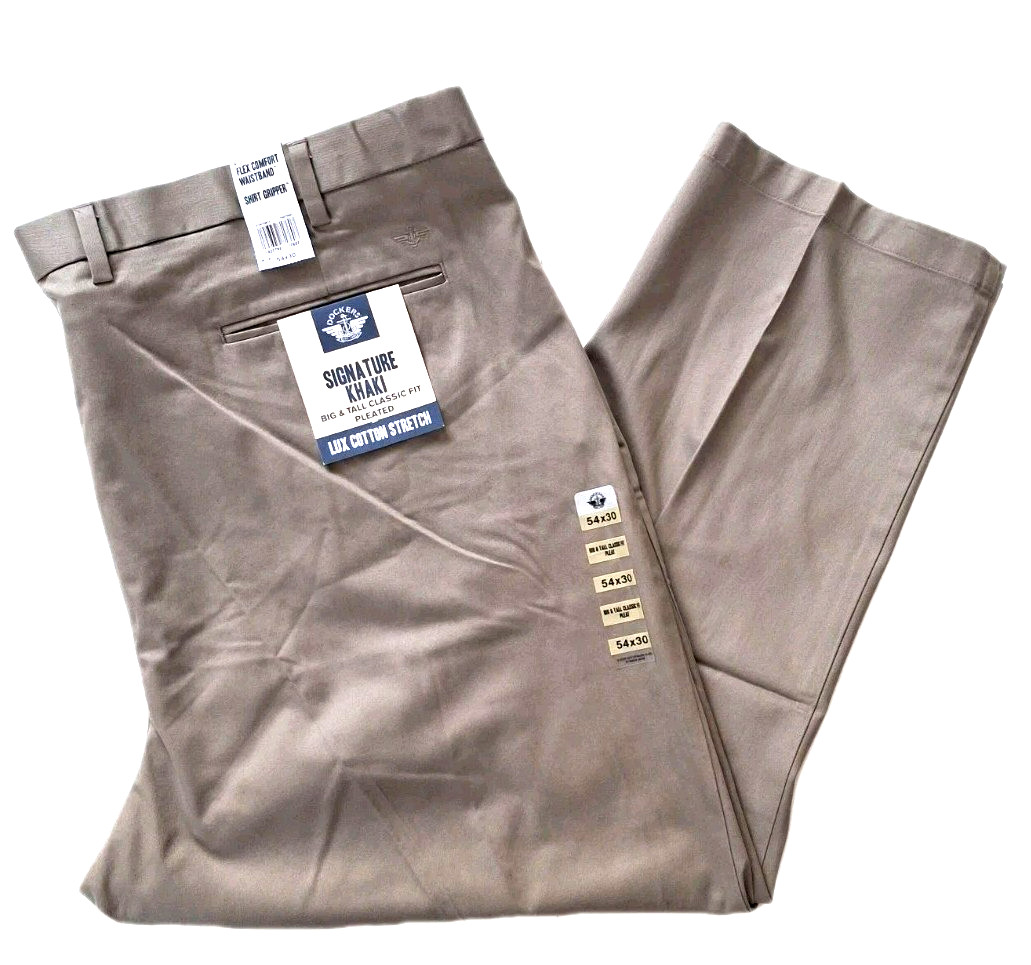 Dockers Pants 52 X 30 Big & Tall Light Khaki Classic Fit Pleated Flex Comfort