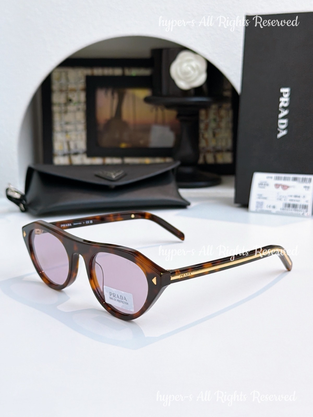 Prada SPR B15 Women Sunglasses Cat Eye Tortoiseshell Frame Purple Lenses UV400
