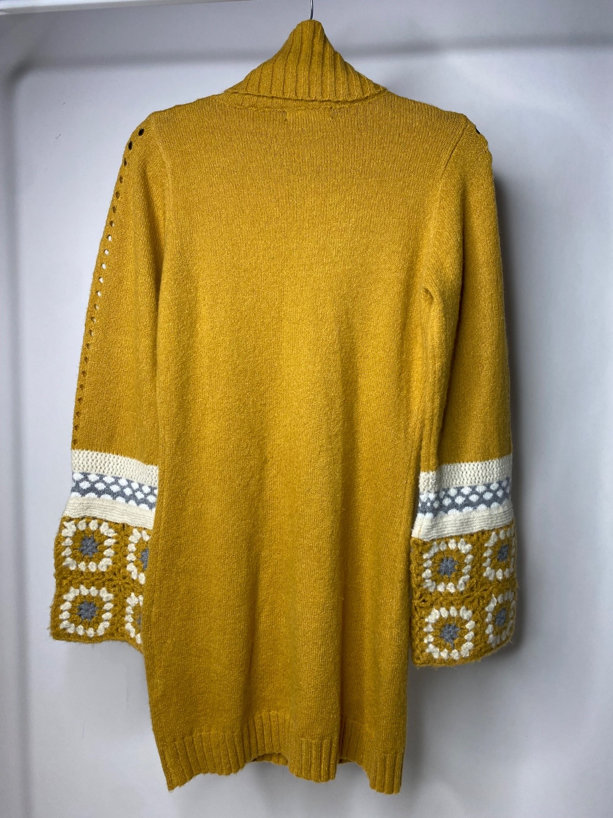 Lulus Women’s XS It’s Groovy Mustard Yellow Multi Knit Turtleneck Sweater Dress