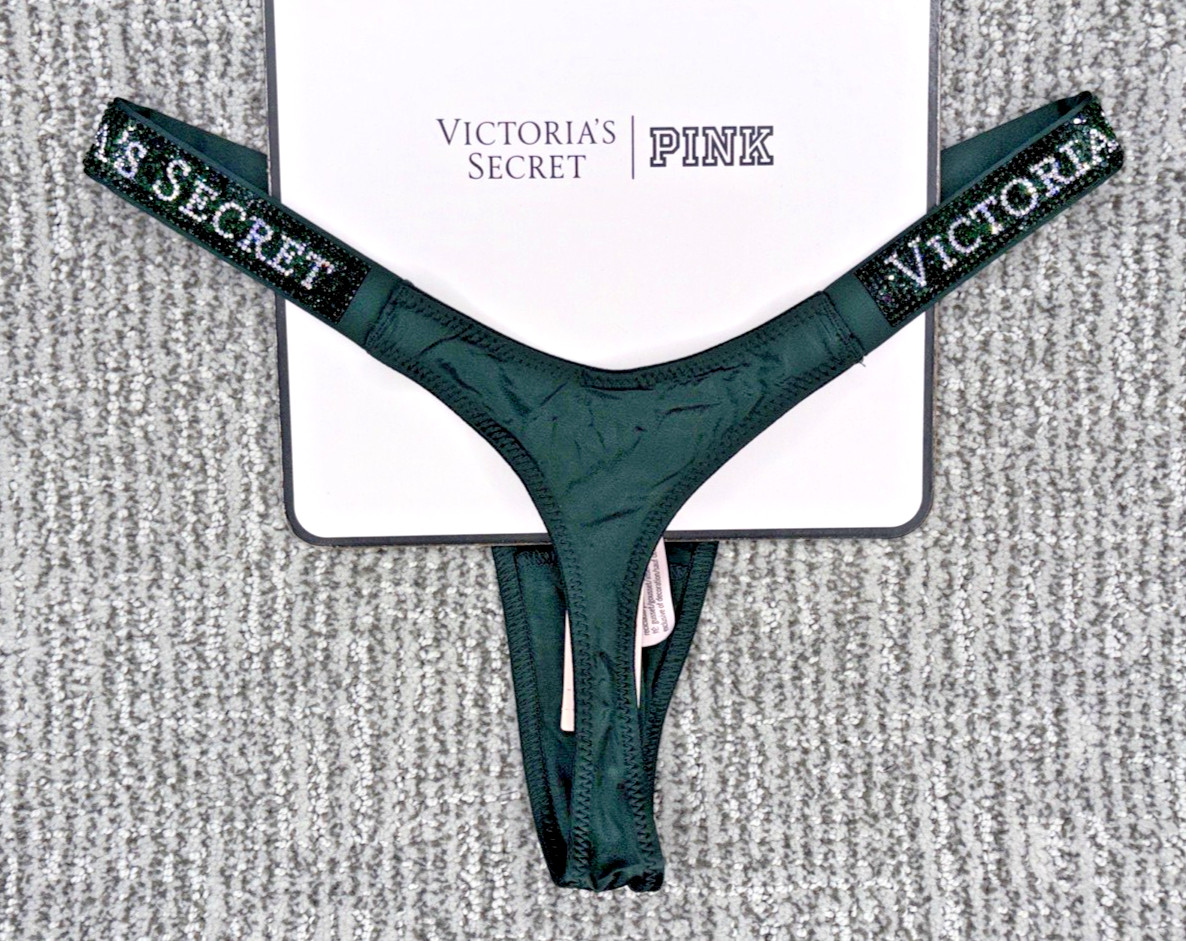 Victoria’s Secret Very Sexy NWT Medium Green Spellout Shine Strap Thong Panty