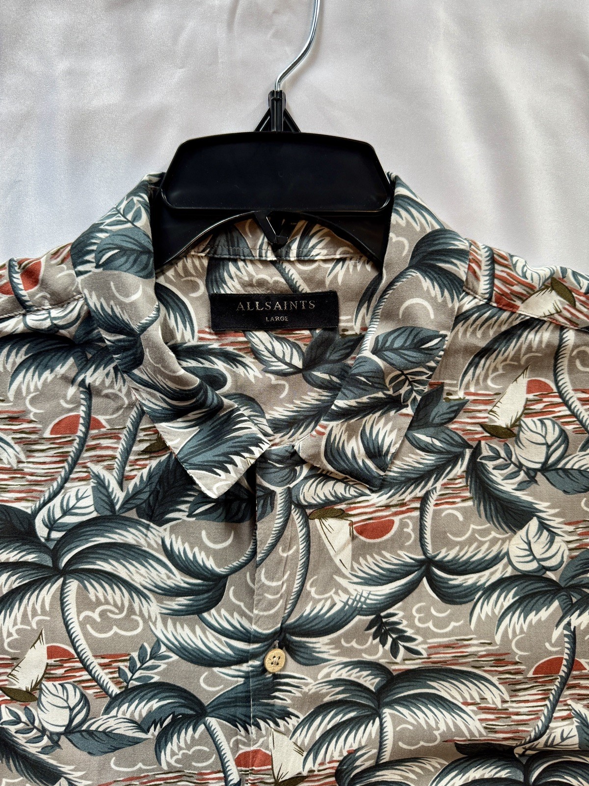 ALLSAINTS Men’s L Short Sleeve Button-Up Shirt VANUATU Nautical Ship Print