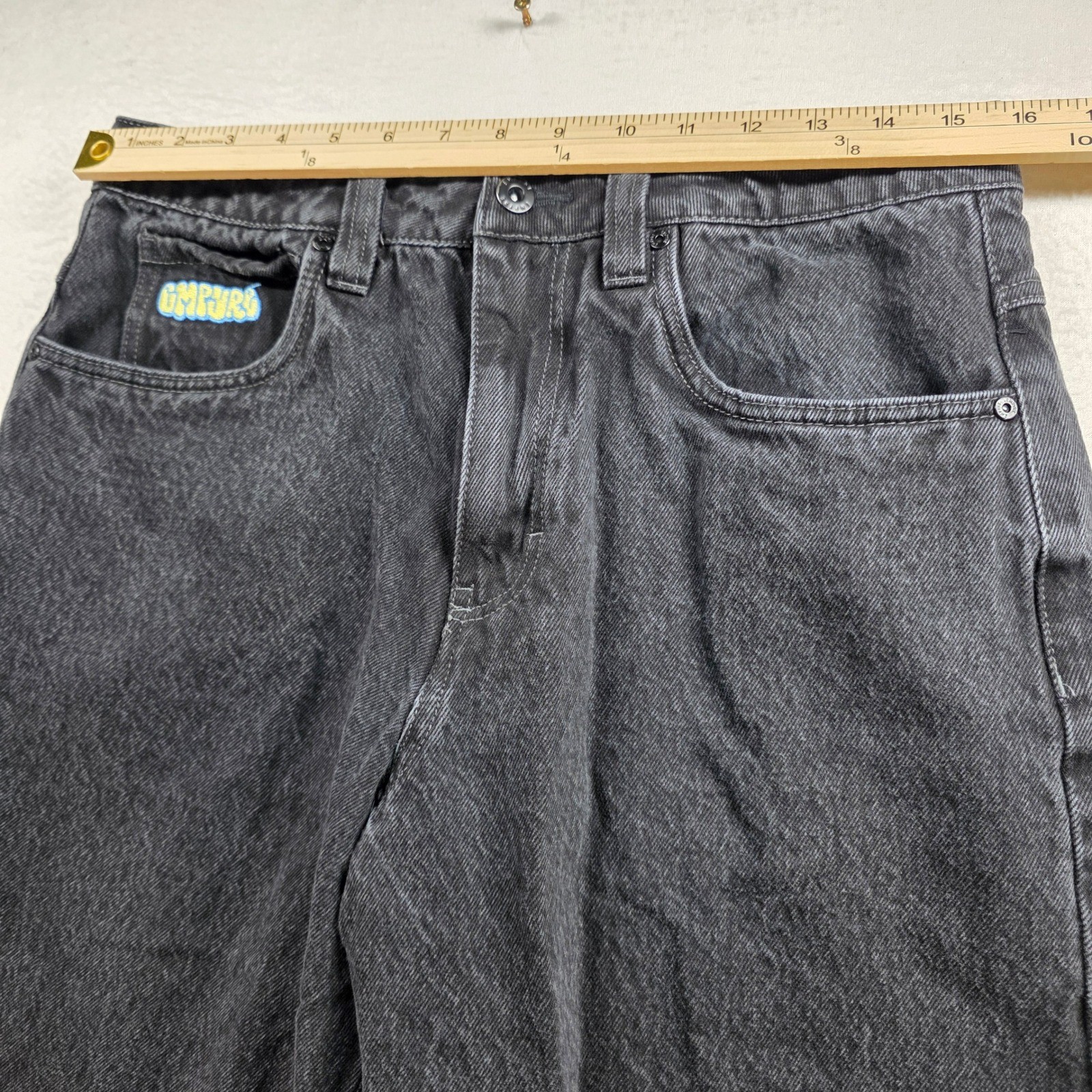 Empyre Loose Fit Skate Jeans Mens 30 Black Baggy Embroidered Logo Denim Pants