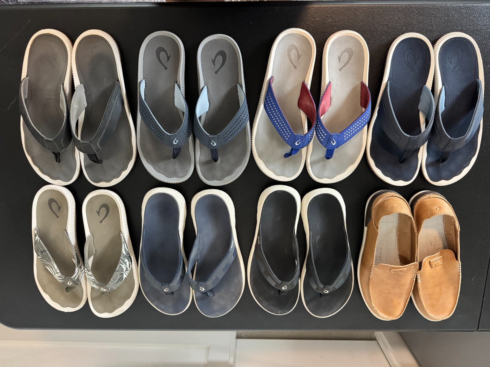 Lot of 7 Olukai Sandals and 1 pair of slides Mens 12