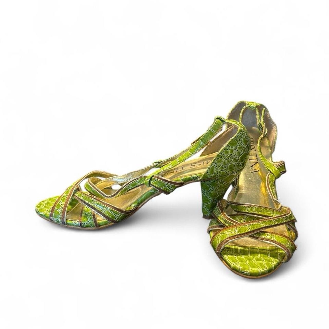Miss Tina Women’s Green Crocodile Leather Strappy Open Toe Ankle Strap 7M