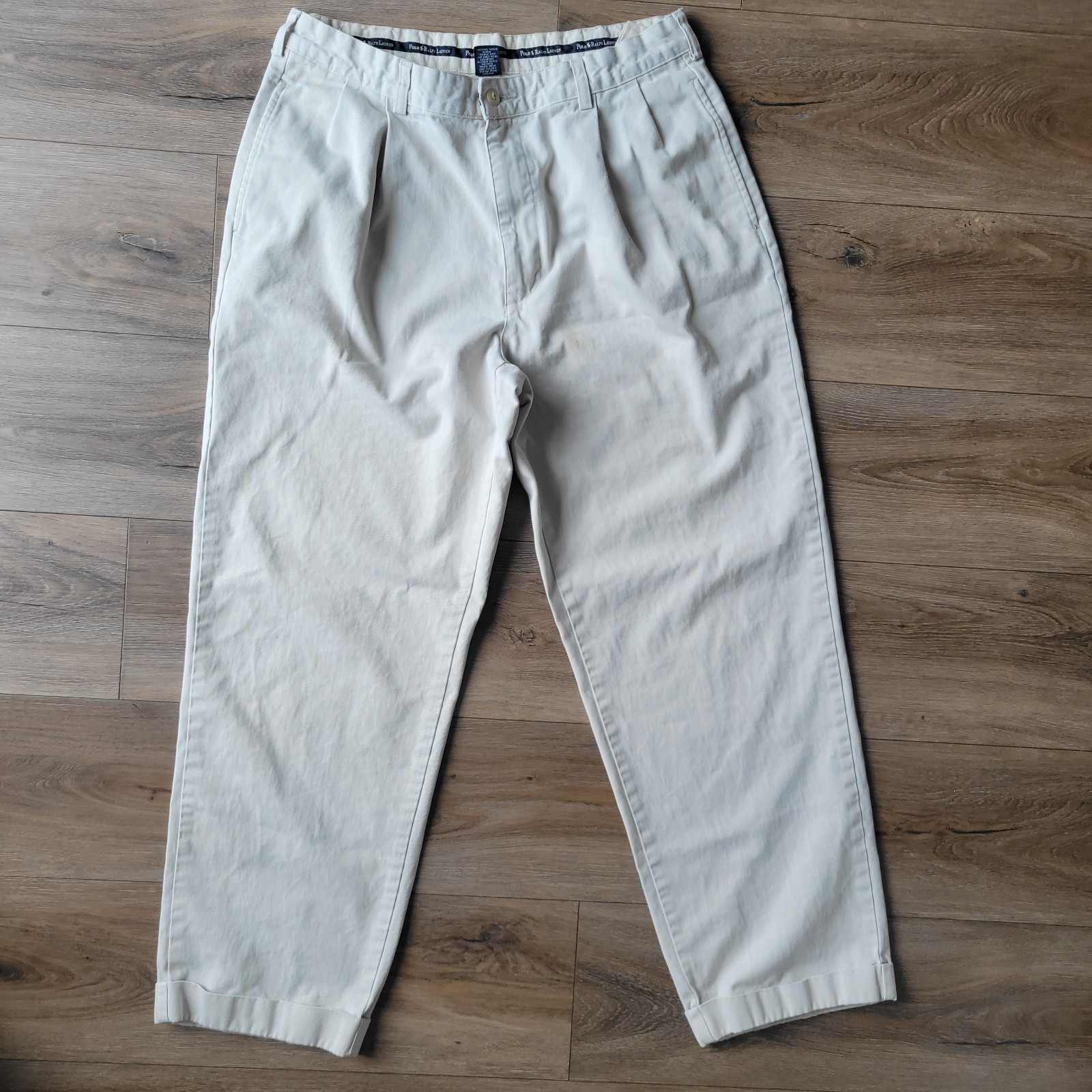Polo Ralph Lauren Men’s Beige Pleated Chino Pants Cotton Twill Tapered