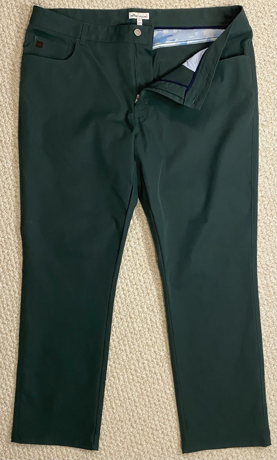 Peter Millar Golf Pants 40 x 30 Mens EB66 Performance Zip Fly Dark Green