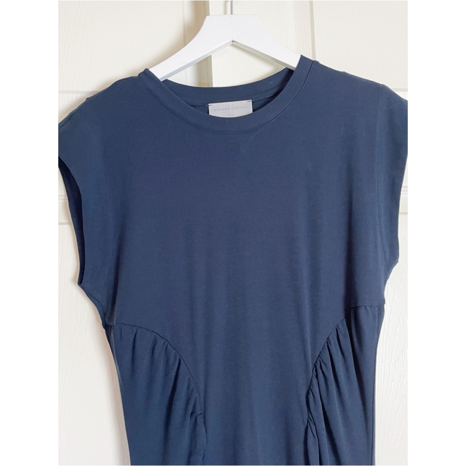 Modern Citizen Lenox Navy Ruched Jersey Midi Dress Cap Sleeve Sz L
