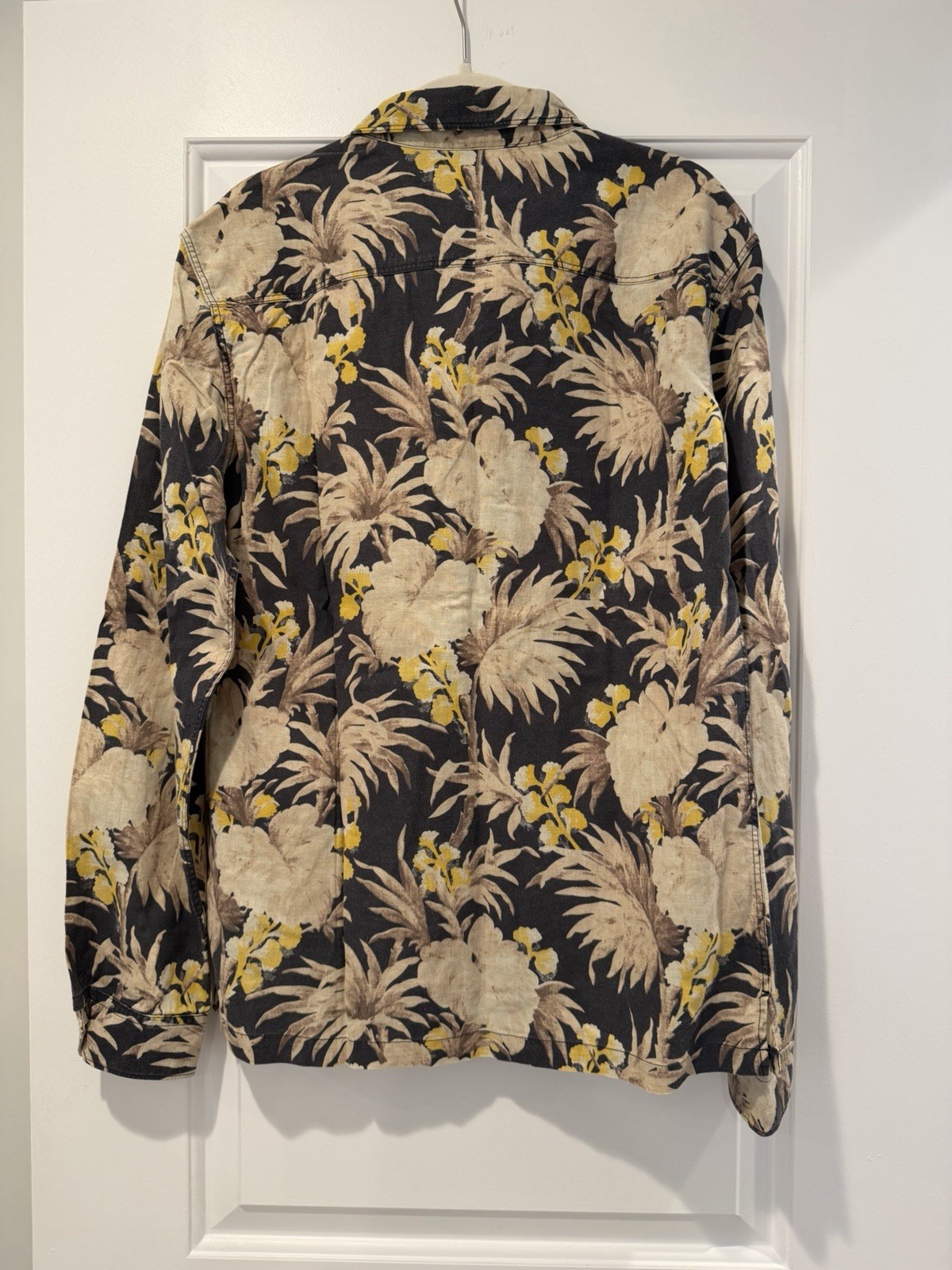 ALLSAINTS Men’s S Floral Button-Up Shirt Black Beige Yellow Long Sleeve – Size S