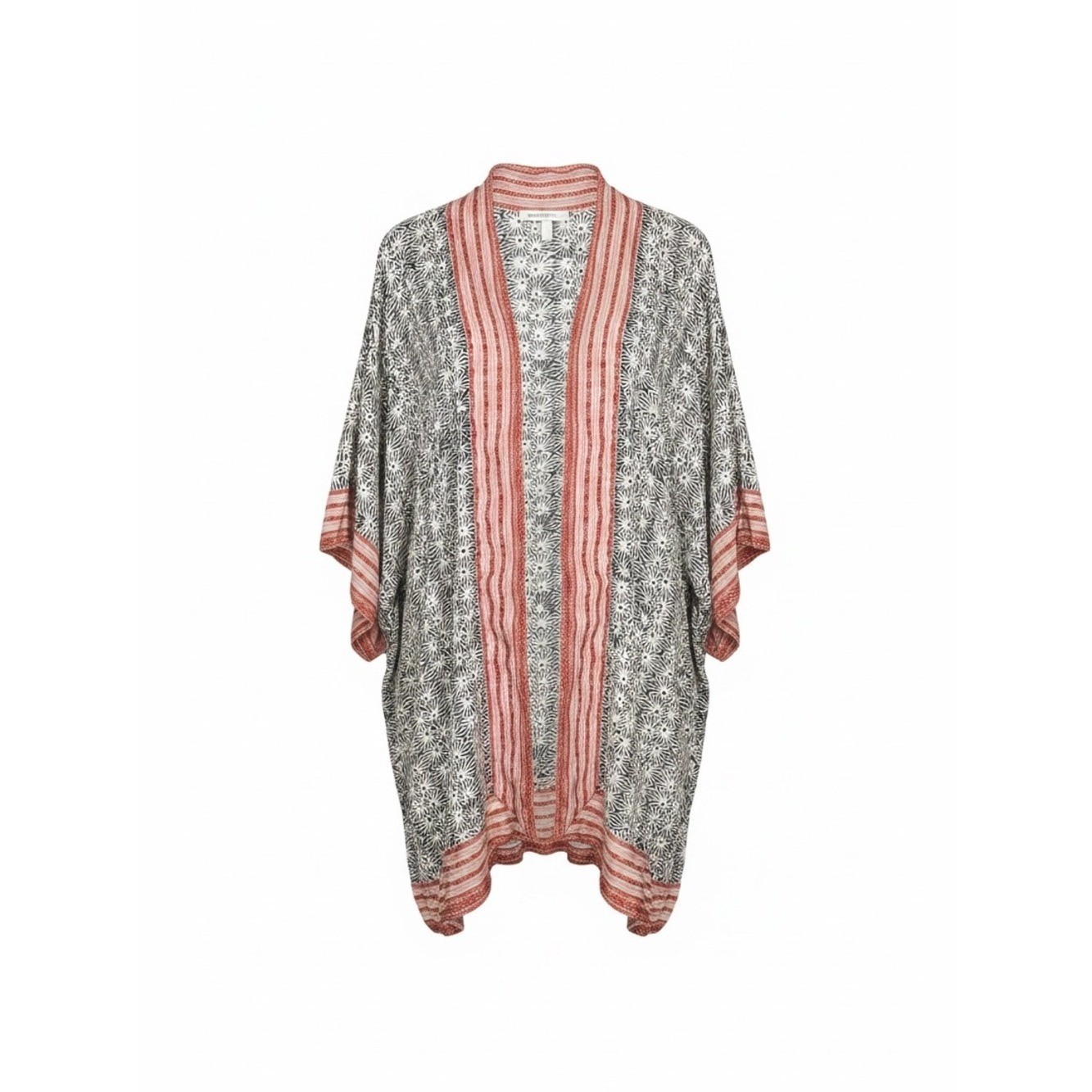 Printed Boho Kimono with Coral Trim Women’s One Size