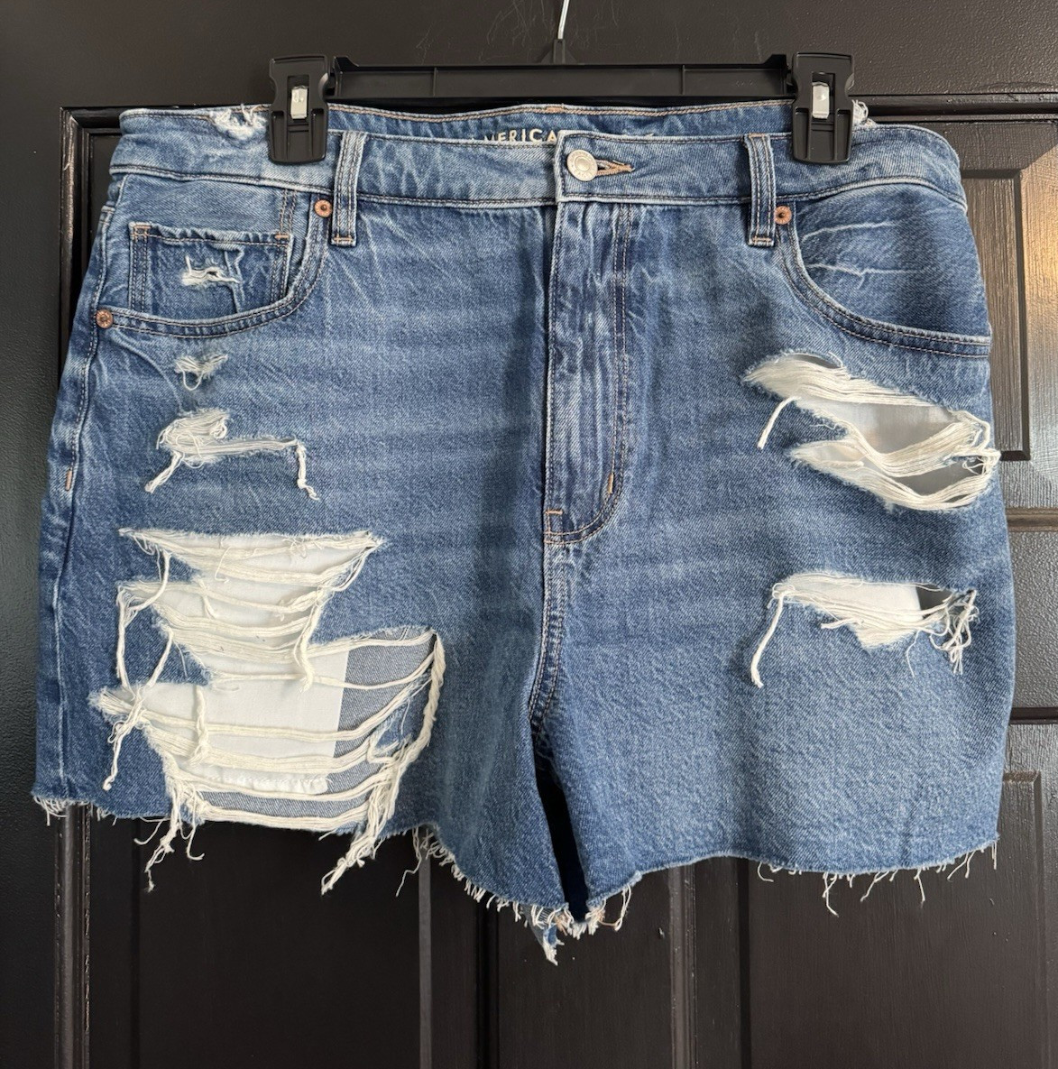 American Eagle Outfitters Blue Distressed Stretch Denim Cut Off Shorts Women 14