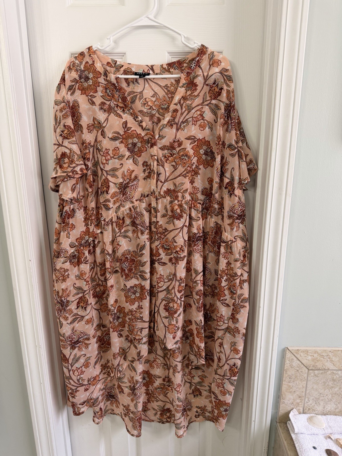 Torrid Lexie Blouse Babydoll Chiffon Tunic Floral Hi Lo Semi Sheer Size 5