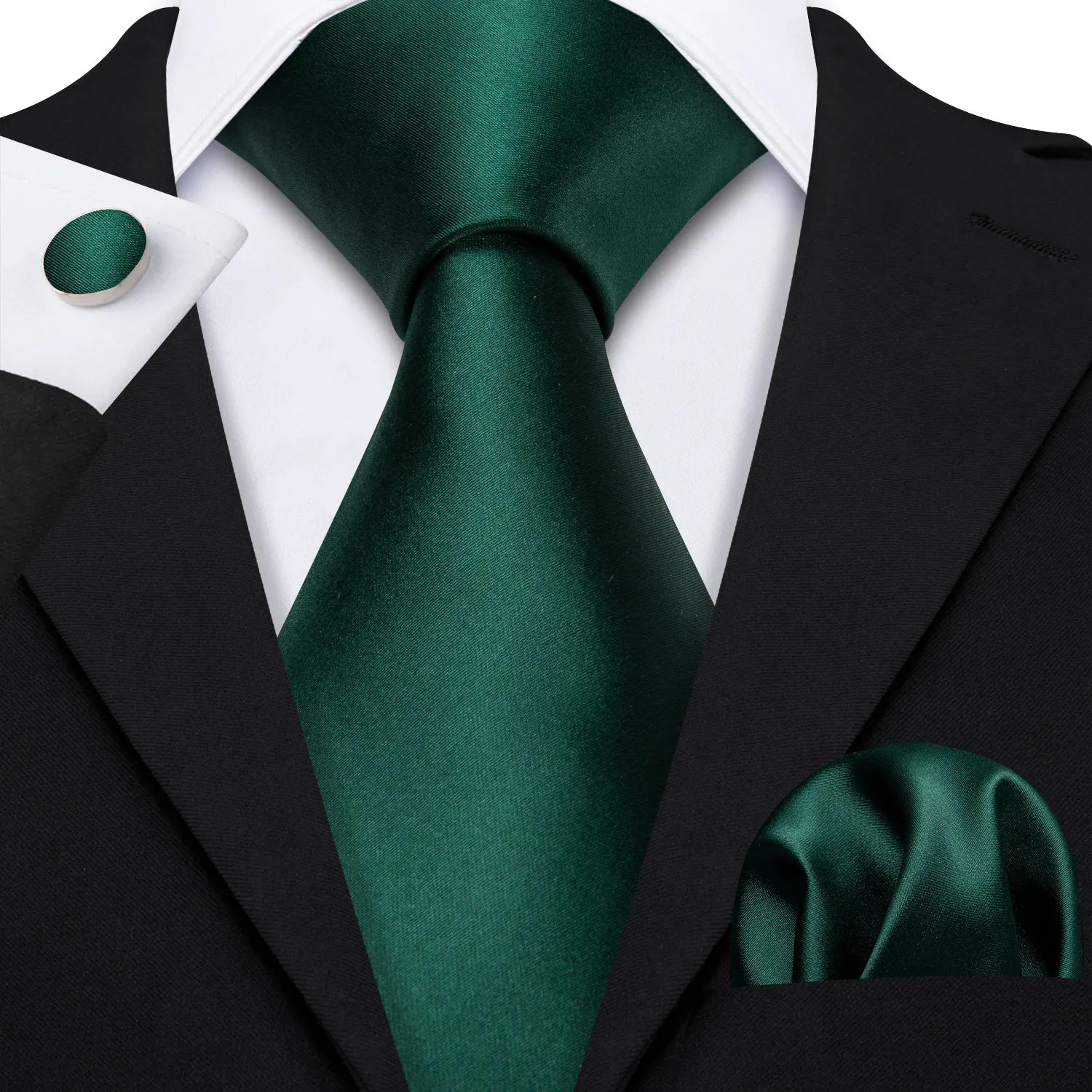 Men’s Silk Necktie Set Turquoise Solid Wedding Business Pocket Square Cufflinks