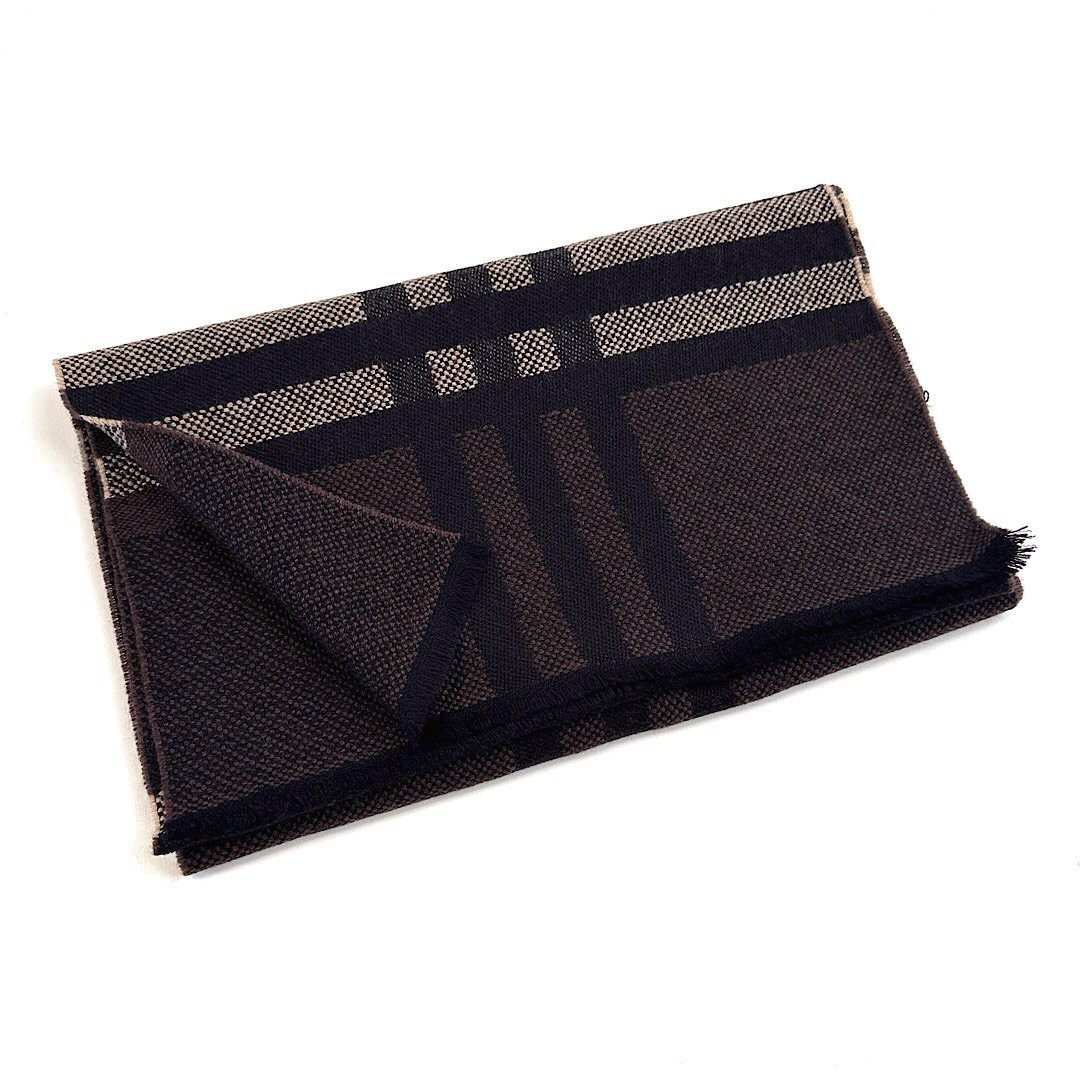 D’URBAN Brown 100% Wool Scarf Plaid Check Made in Italy NWT