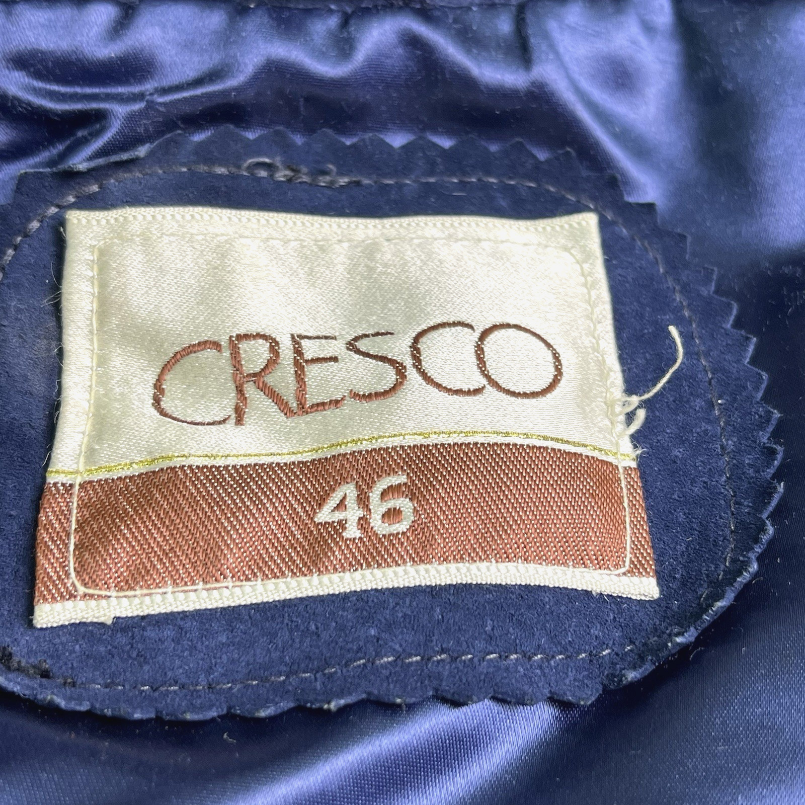 Vintage 60s 70s Men’s Cresco Blue Suede Leather Jacket Size 46 Chore Coat Safari