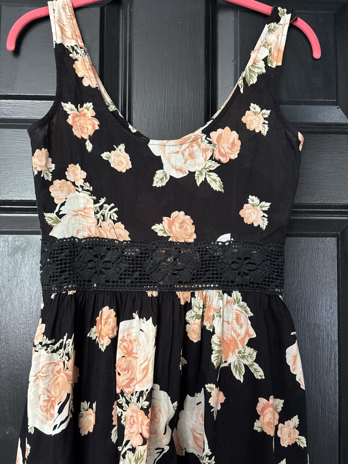 Topshop black peach coral floral round neck sleeveless knee length dress 6