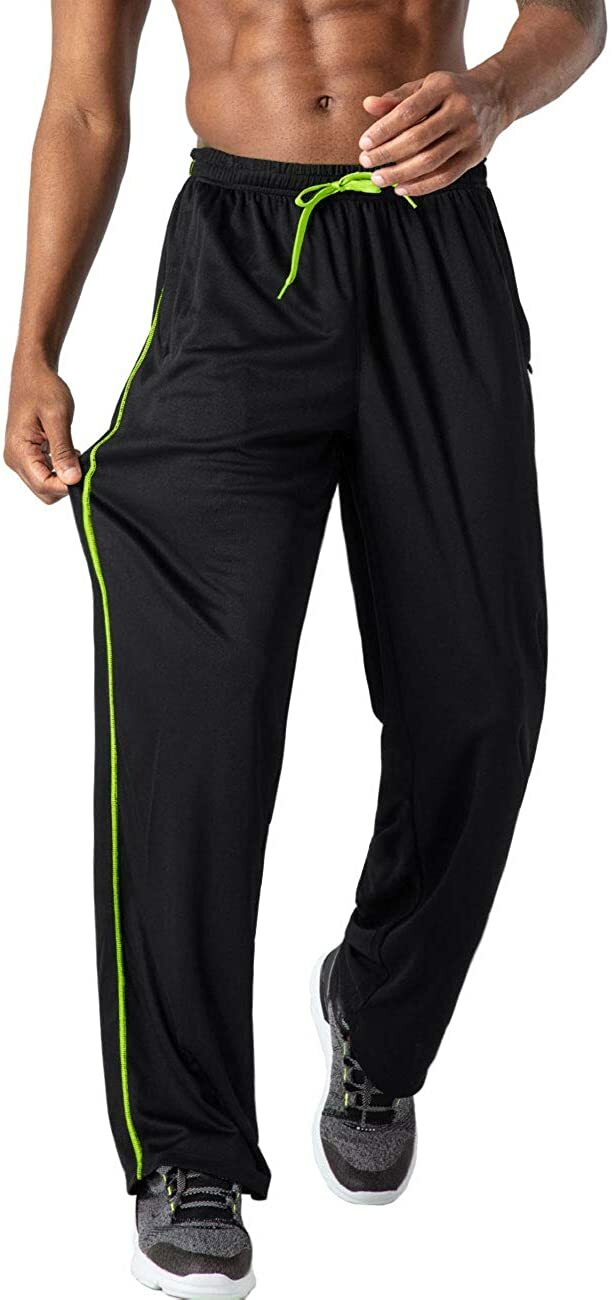 Men’s Casual Jogger Sweatpants Elastic Waist Open Bottom Gym Workout Mesh Pants