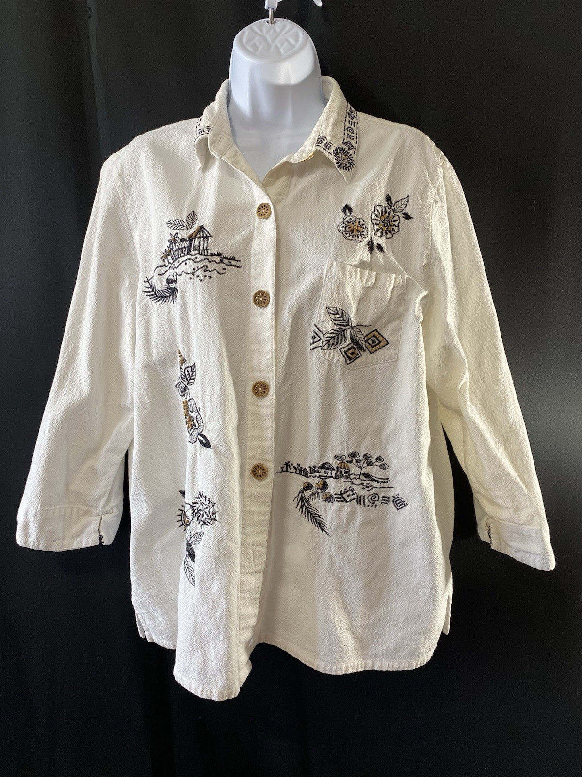 Graff by UM Company Shirt Women’s Size Large Embroidered Beads Tropical Vacation