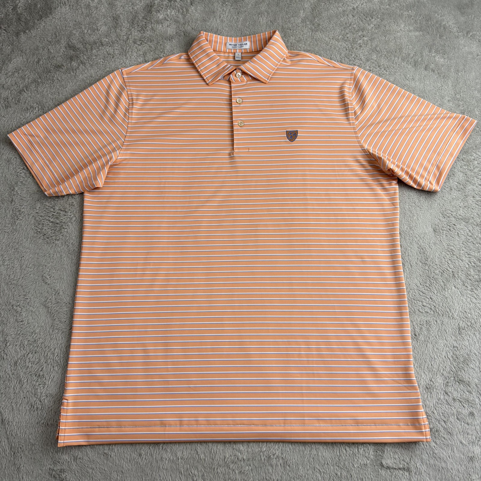 Peter Millar Polo Mens Large Orange Stripe Summer Comfort Golf Stretch Logo