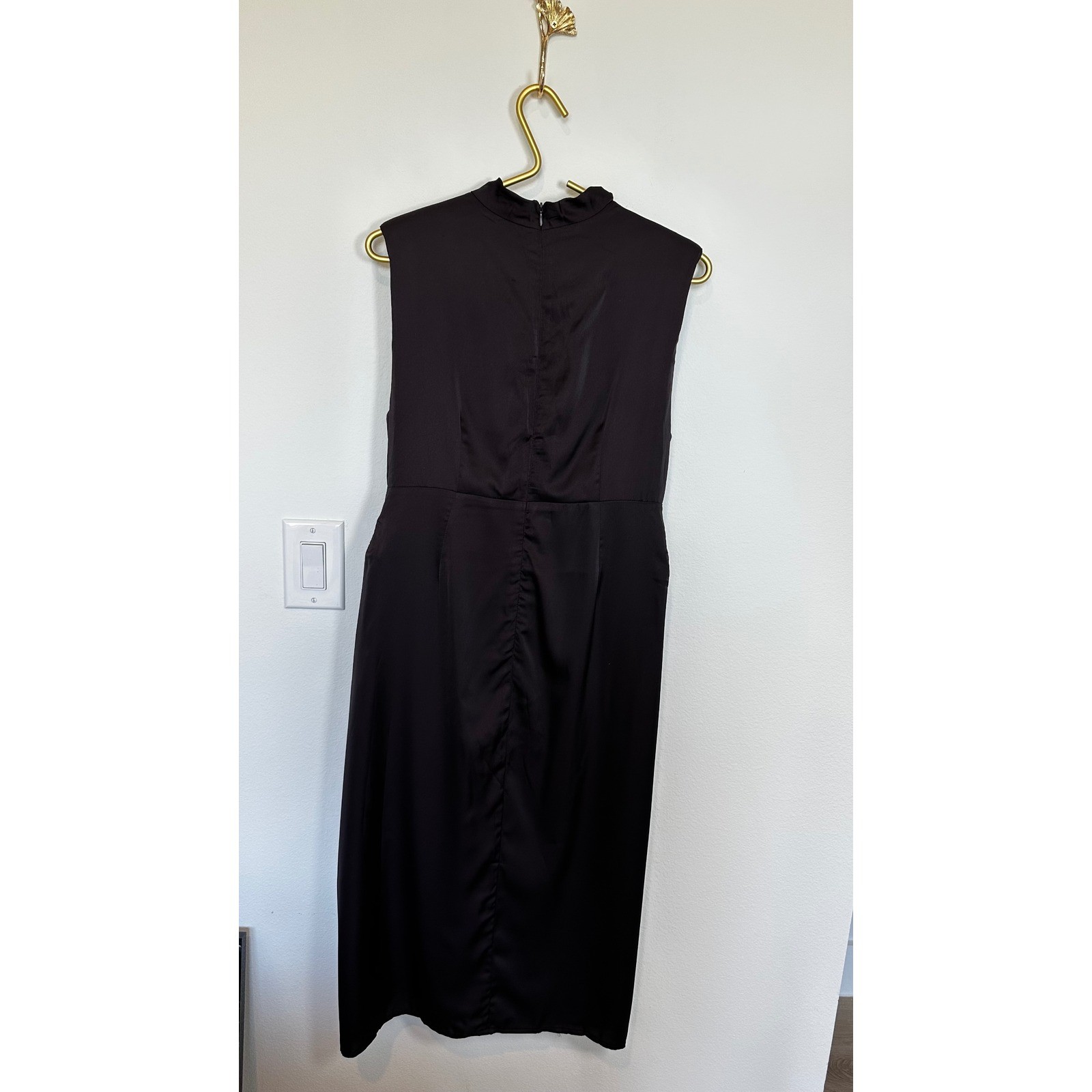 NWT Petal + Pup Satin Midi Dress High Mock Beck Brown Sleeveless Elegant Wedding