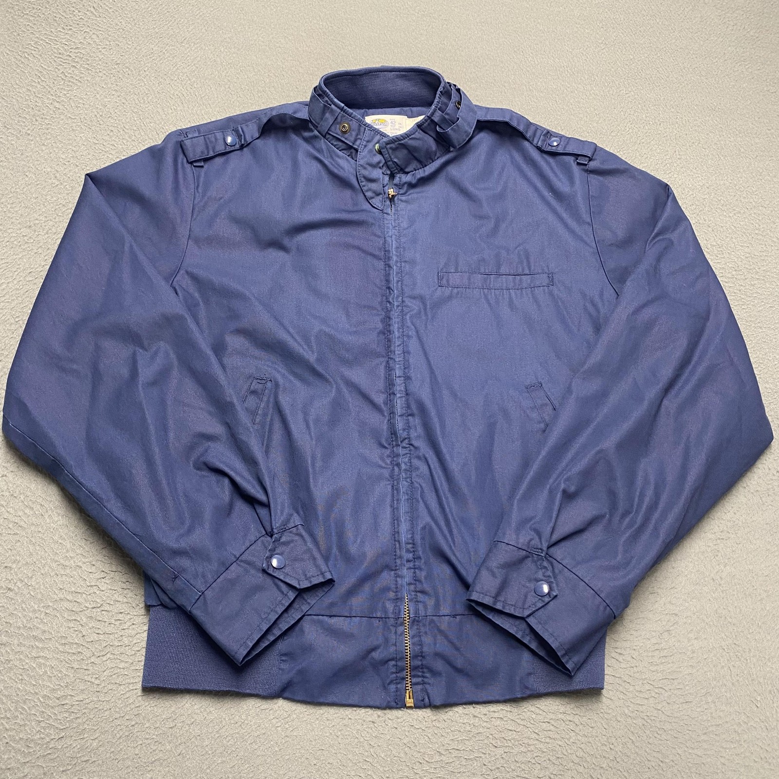 VTG Riverside Jacket Mens 42 Blue Bomber Collared Lined Full Zip Canvas USA 80s