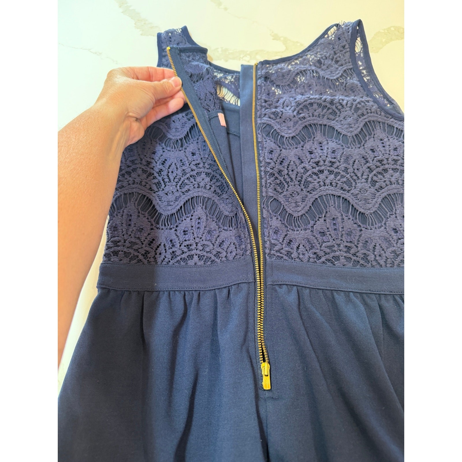 Lilly Pulitzer Rhea Navy Crochet Fit And Flare Sleeveless Dress Size XS Babydoll