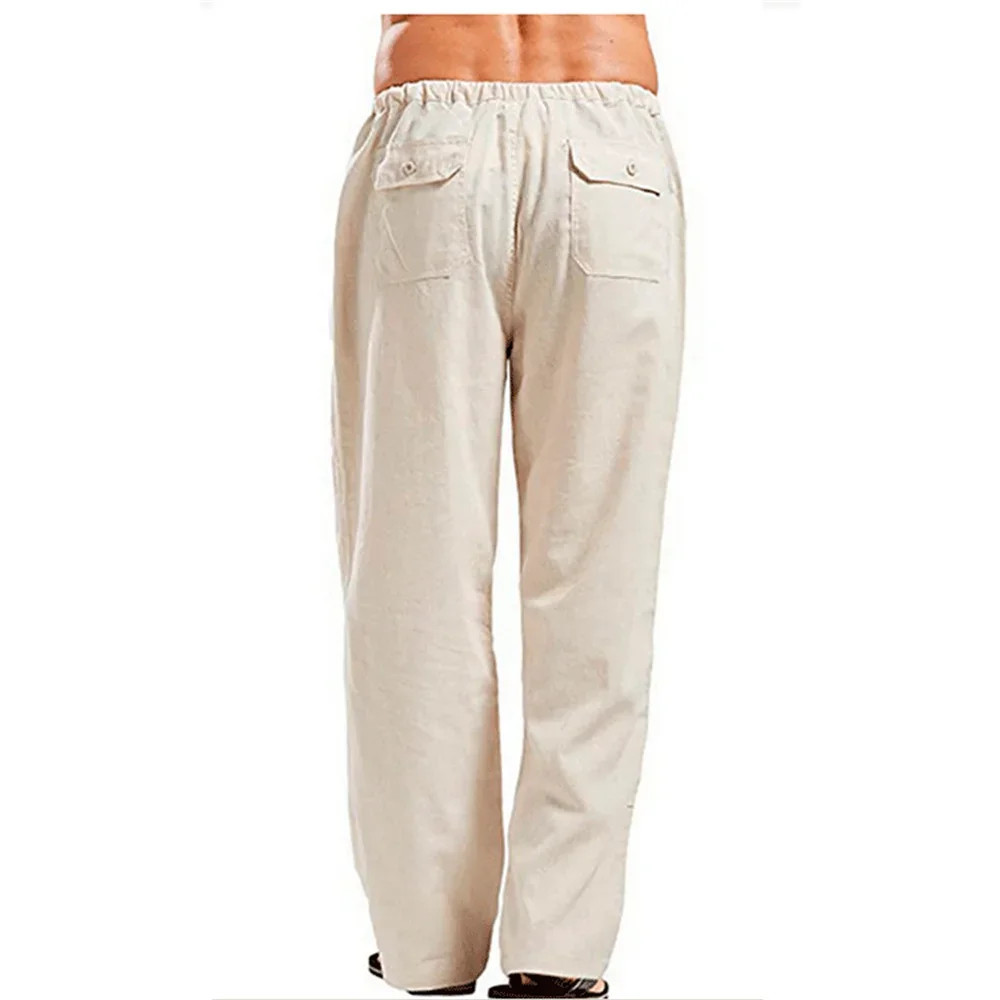 Mens Cotton Linen Loose Pants Casual Drawstring Beach Yoga Baggy Long Trousers