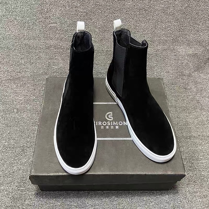 Mens British Round Toe Suede Leather Chelsea Boots Shoes Formal Business Pull On