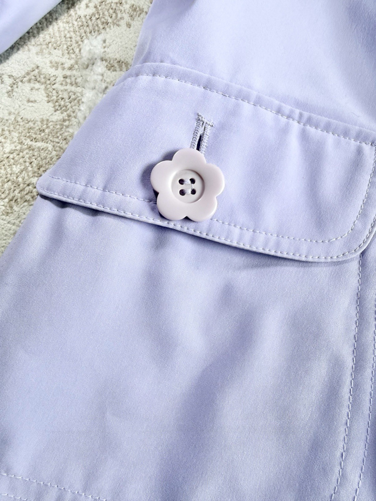 VINTAGE Liz Claiborne Lavender Lilac Rain Trench Coat Flower Buttons Size S