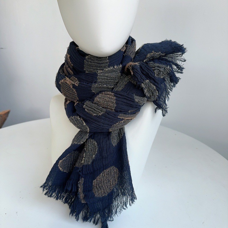 Cotton Linen Blend Jacquard Scarf Lightweight Vintage Wrinkle Shawl Spring