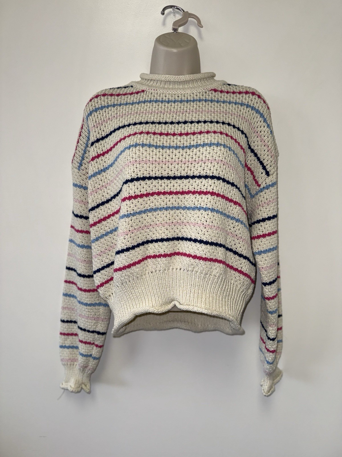 Grace + Karma (Medium) Cream Knit Sweater with Pink & Blue Stripes
