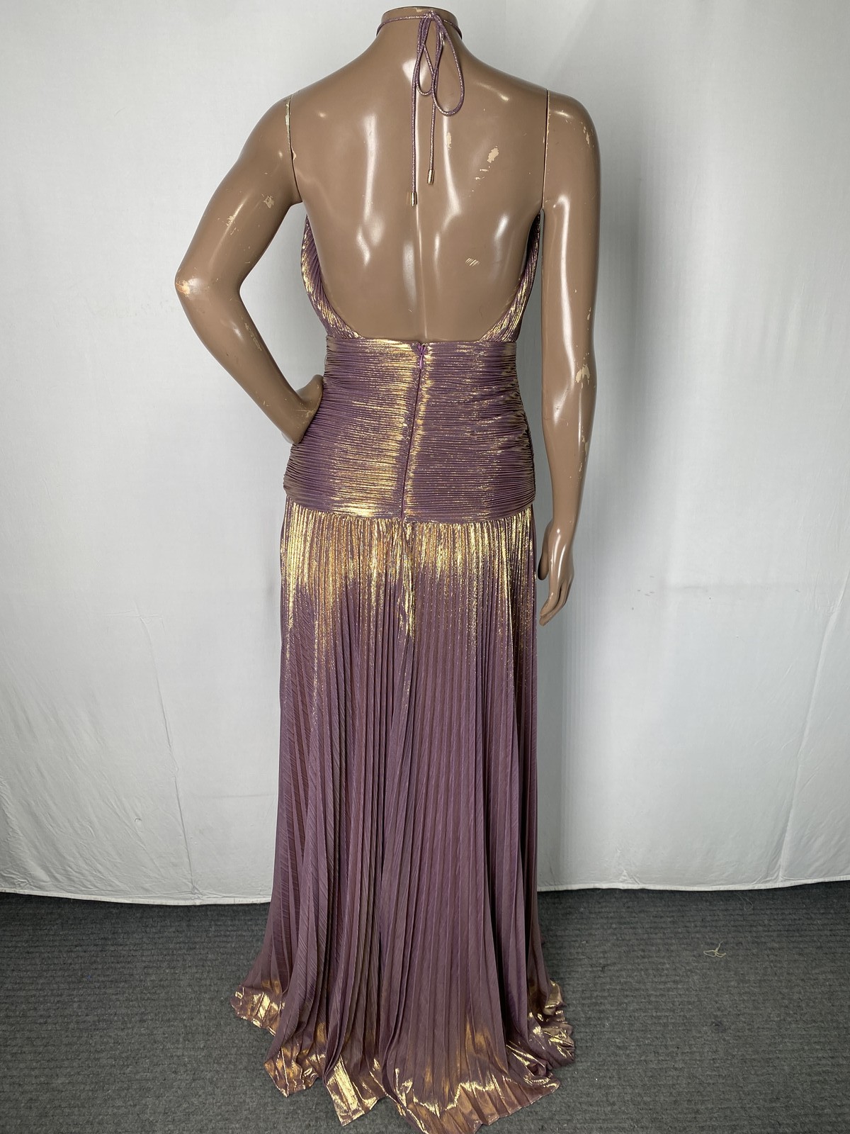 Retrofete Womens Maxi Dress Purple/Gold Size S Thalia Halter Neck Pleated