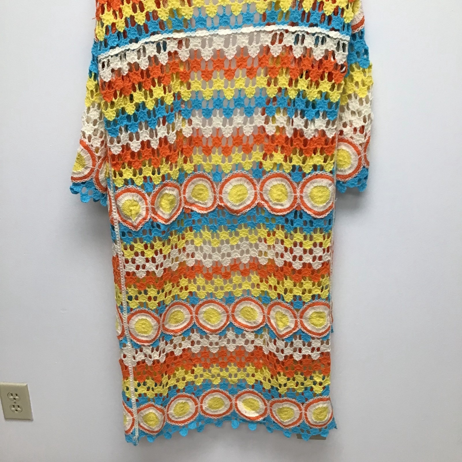 POL Crochet Duster Cardigan Womens Striped Boho Open-Knit Sweater One Size