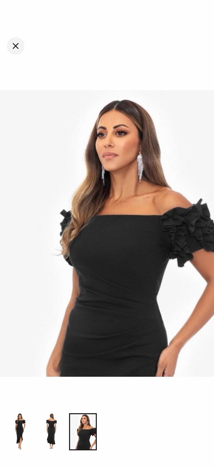 Xscape Off-Shoulder Ruched Ruffle Sleeve Midi Sheath Dress Green 10 Chiffon