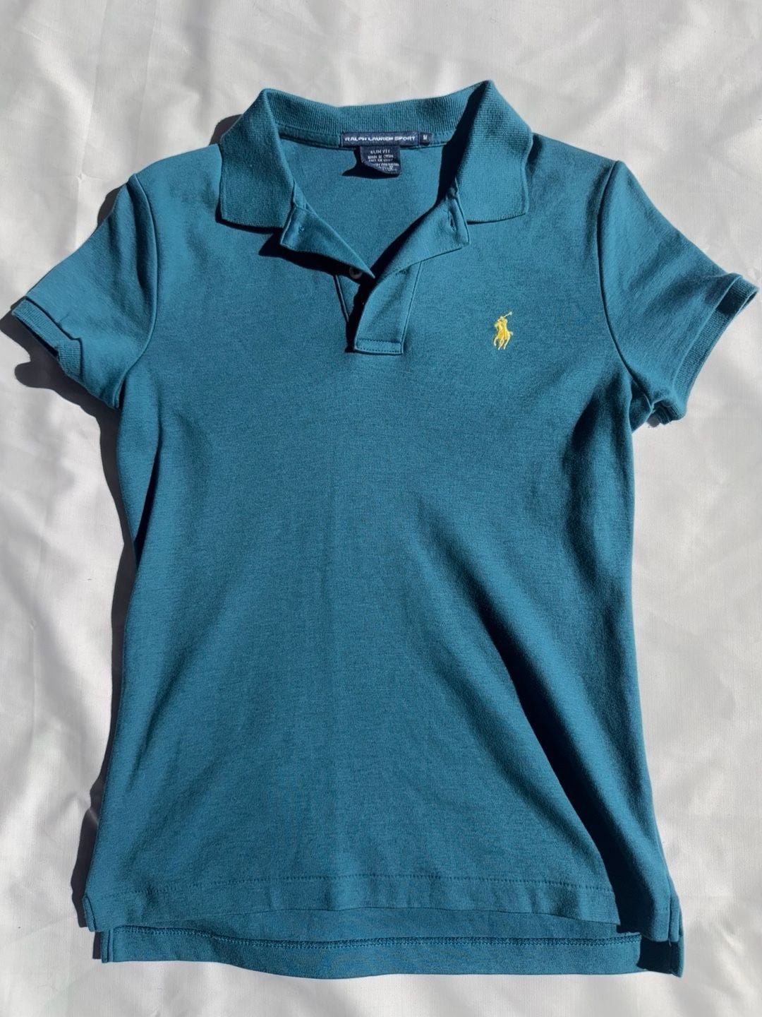 Ralph Lauren Sport Women’s Slim Fit Polo Shirt in Teal with Yellow Pony