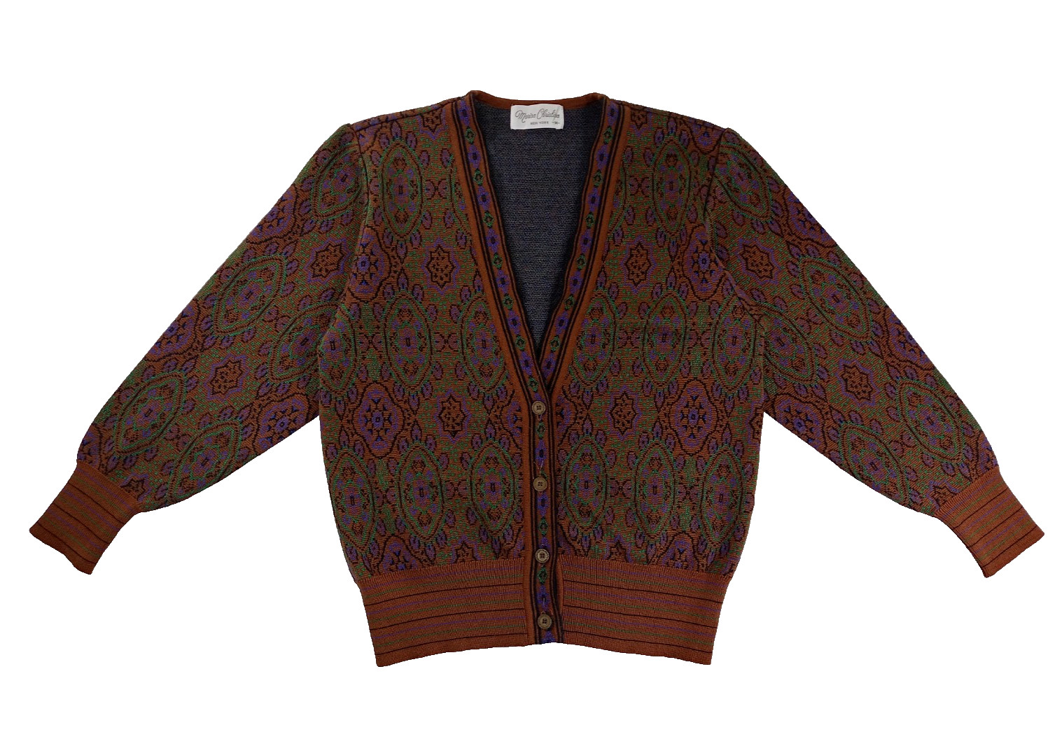 VTG Marisa Christina New York 100% Pure New Wool Geometric Knit Cardigan Women’s
