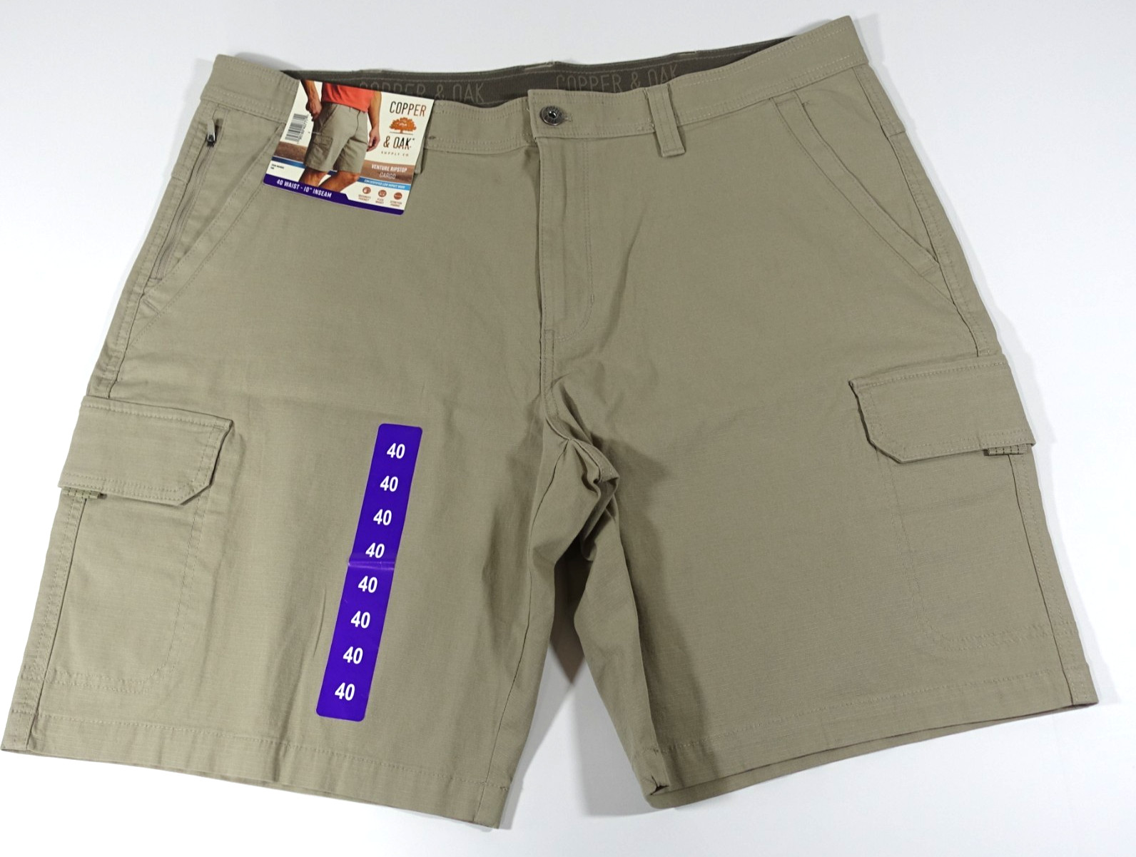 Copper and Oak Men Cargo Shorts 40 Ripstop Security Pocket Flex Waist Stretch