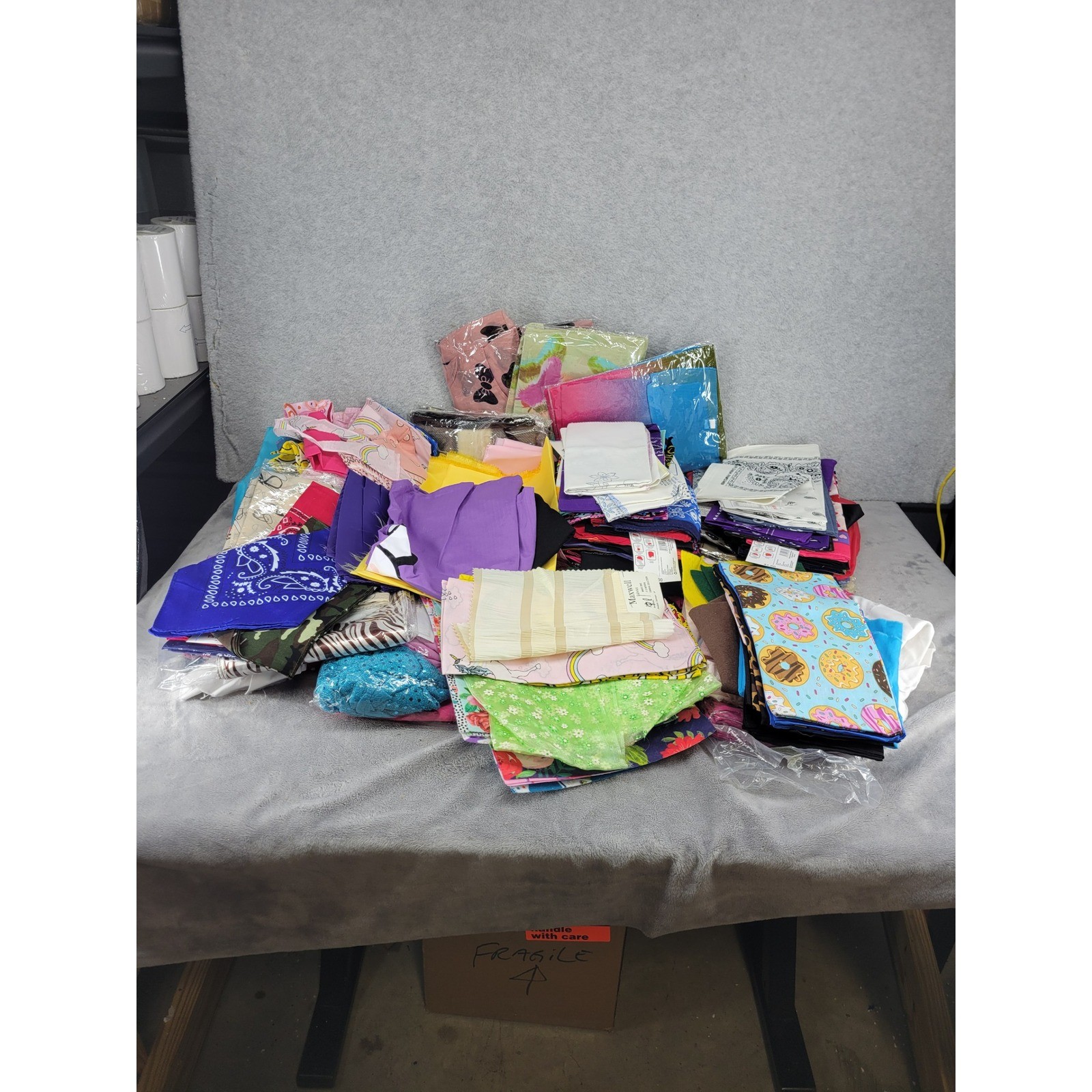 14lbs Bundle Lot Of Fabric & Bandanas Scarves Novelty Prints