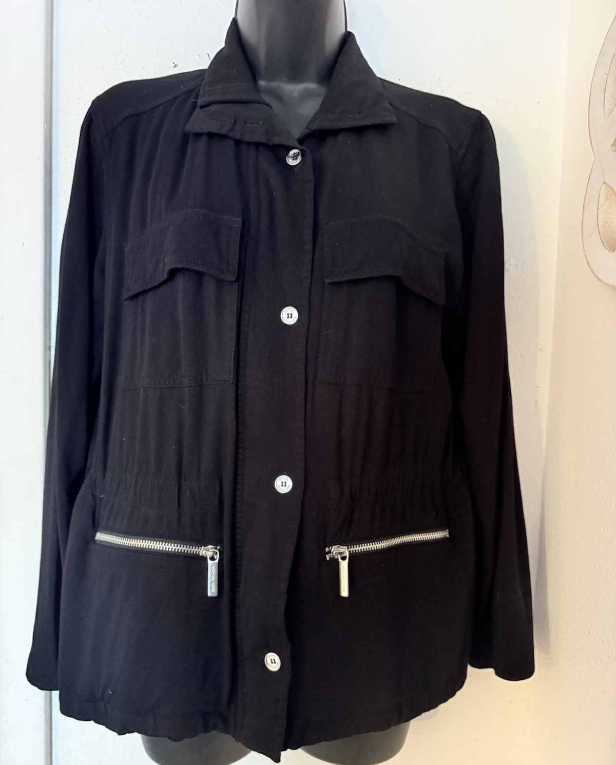 Michael Michael Kors Black Button Front Zip Pocket Long Sleeve Short Jacket M