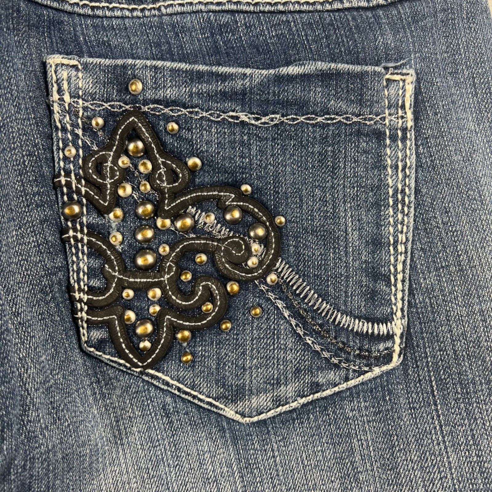 Rock 47 by Wrangler Women Ultra Low Rise Bootcut Jeans embroidered pocket Size 5