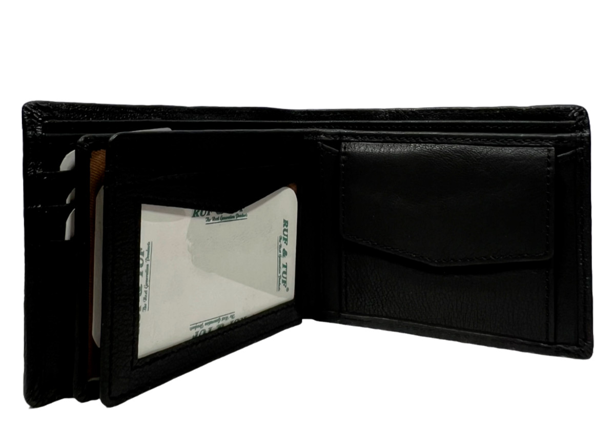 Vintage Matte Black Leather Wallet, Designer Card Holder, RFID Bifold Coin Purse