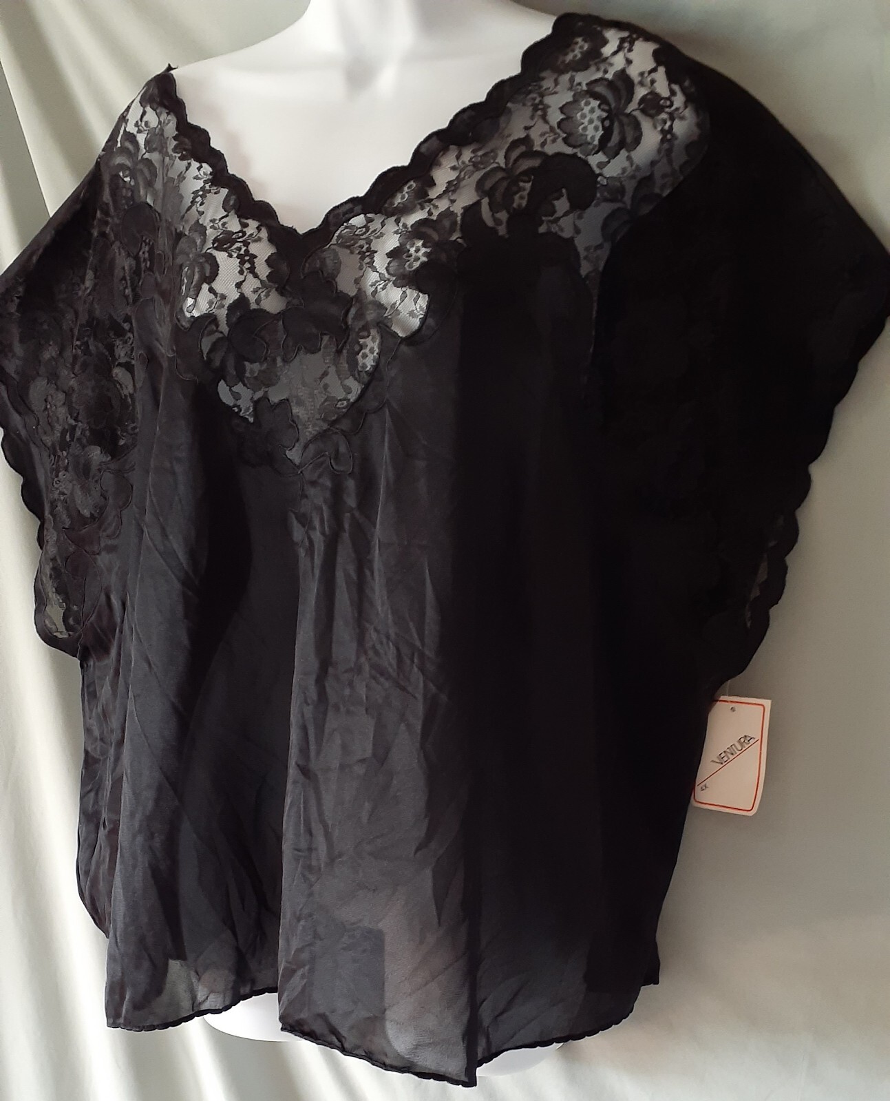 Ventura BLACK CAMISOLE TOP SLEEVELESS NYLON VINTAGE STYLE 2X 56″ BUST