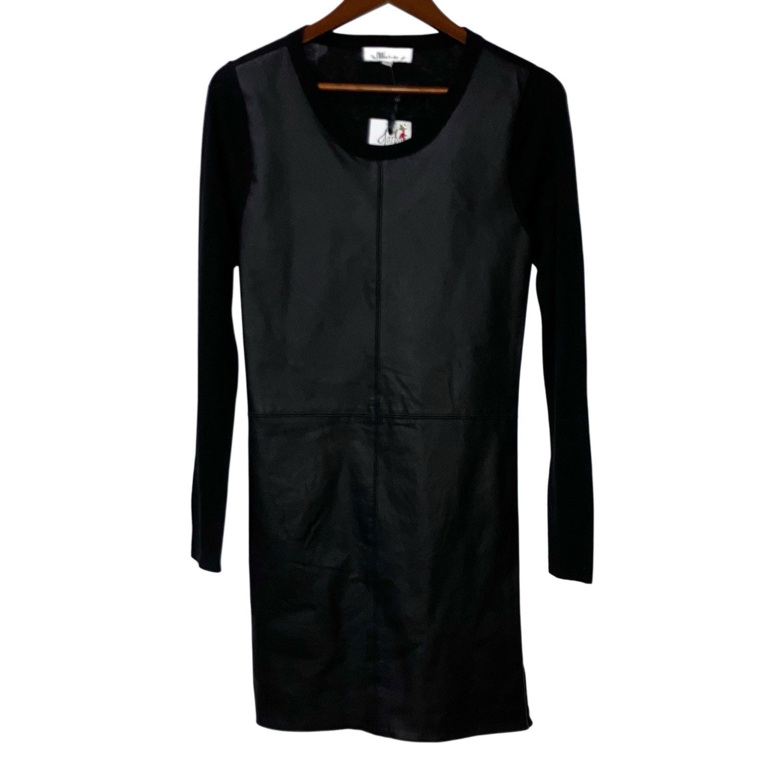 My Tribe Black Bodycon Genuine Leather Front Dress Long Sleeves Size S