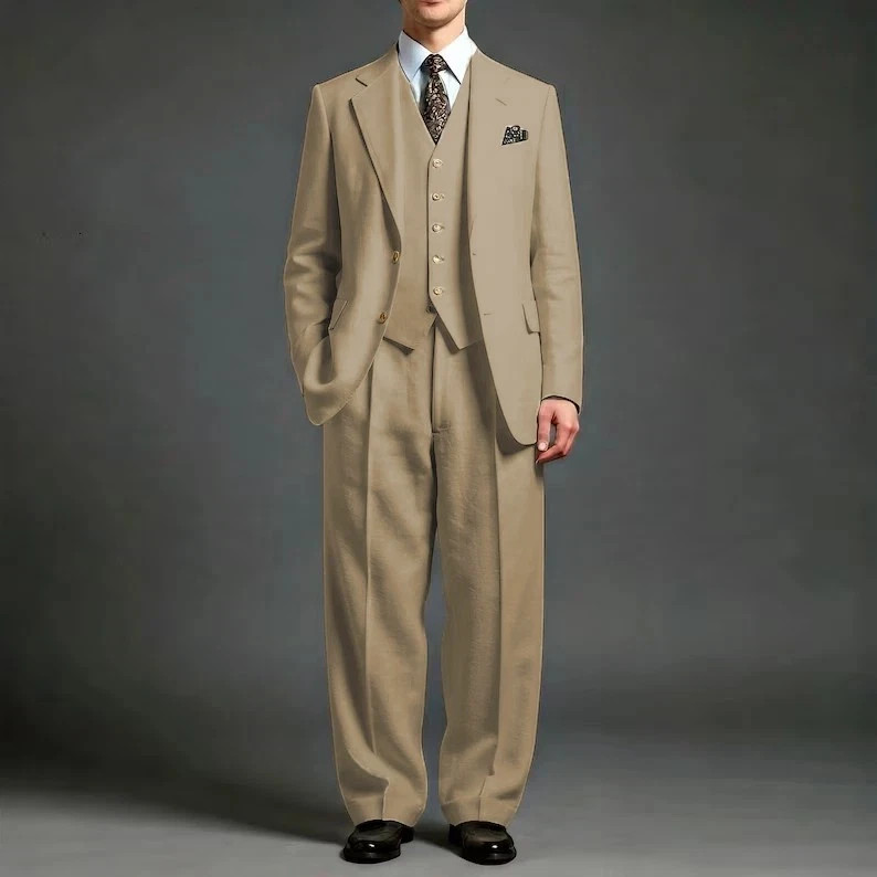 Summer Linen Men Suit Casual Formal Business Wedding Groom Tuxedo Coat Pant Vest