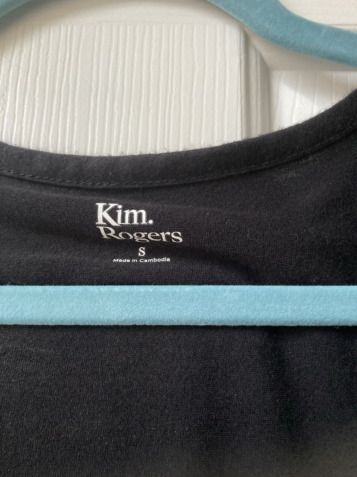 Kim Rogers Women’s Black Solid V-Neck Pullover Top 3/4 Roll-Tab Sleeve S