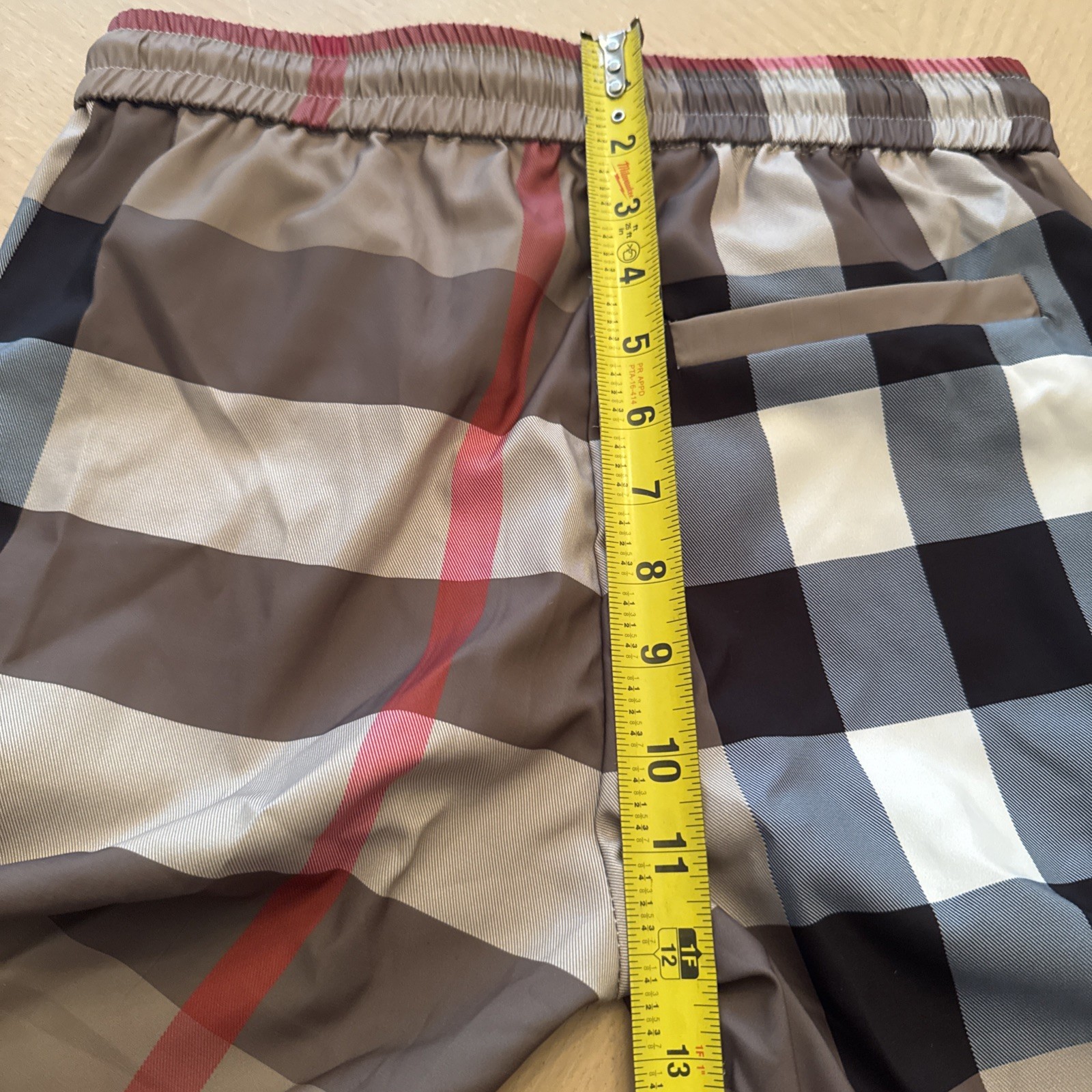 Burberry Boy’s Teens Checker Silk Swim Trunks Draw Shorts Beige Waist Size M