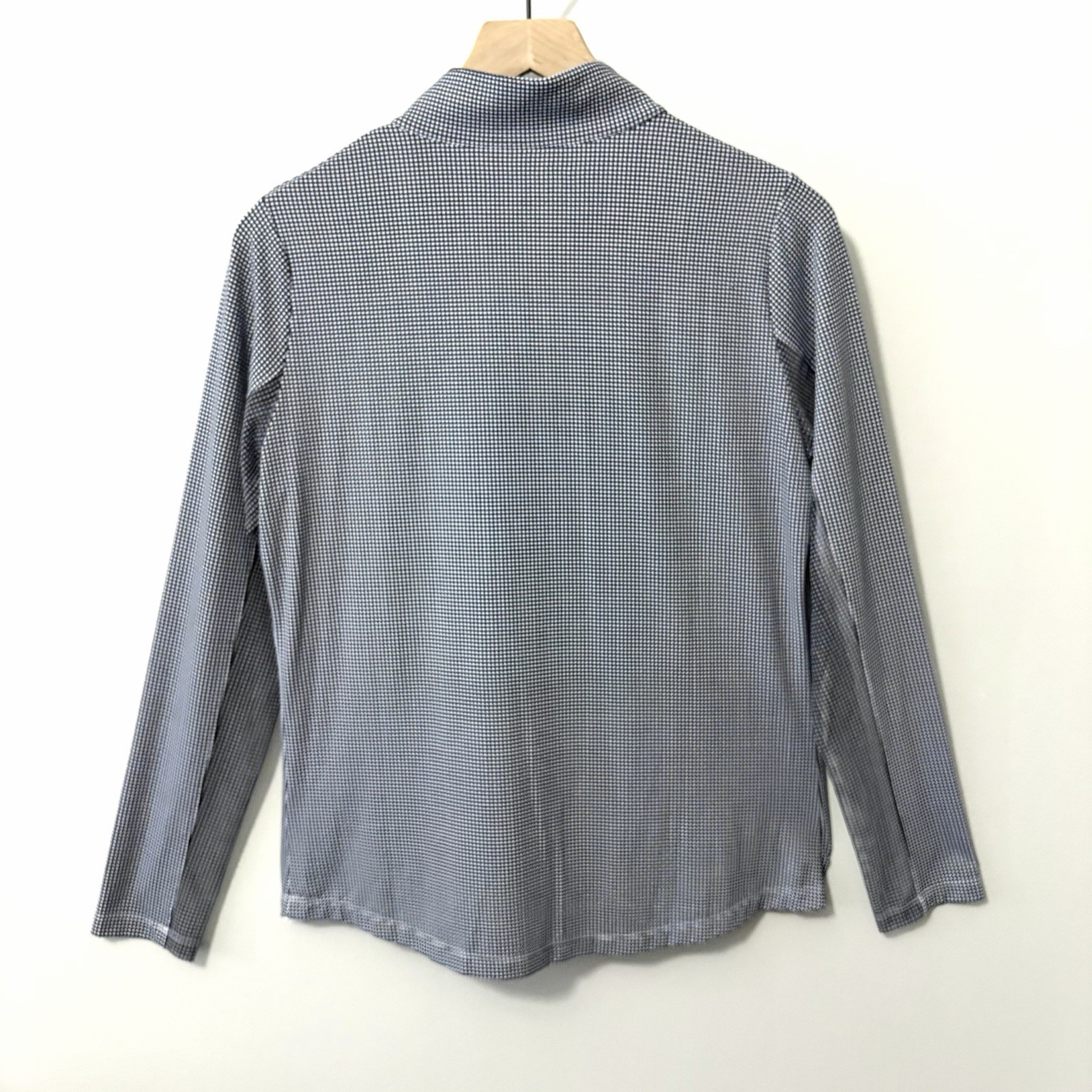IBKUL Long Sleeve Mock Neck Top Black Gingham Mini Check Print Size Medium