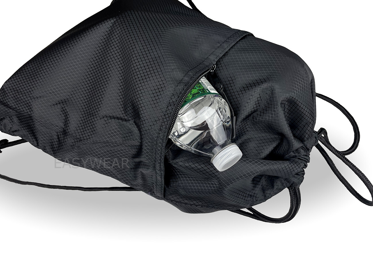 Drawstring Backpack Zippered Pocket Sport Gym Waterproof Cinch Sack Pack Bag