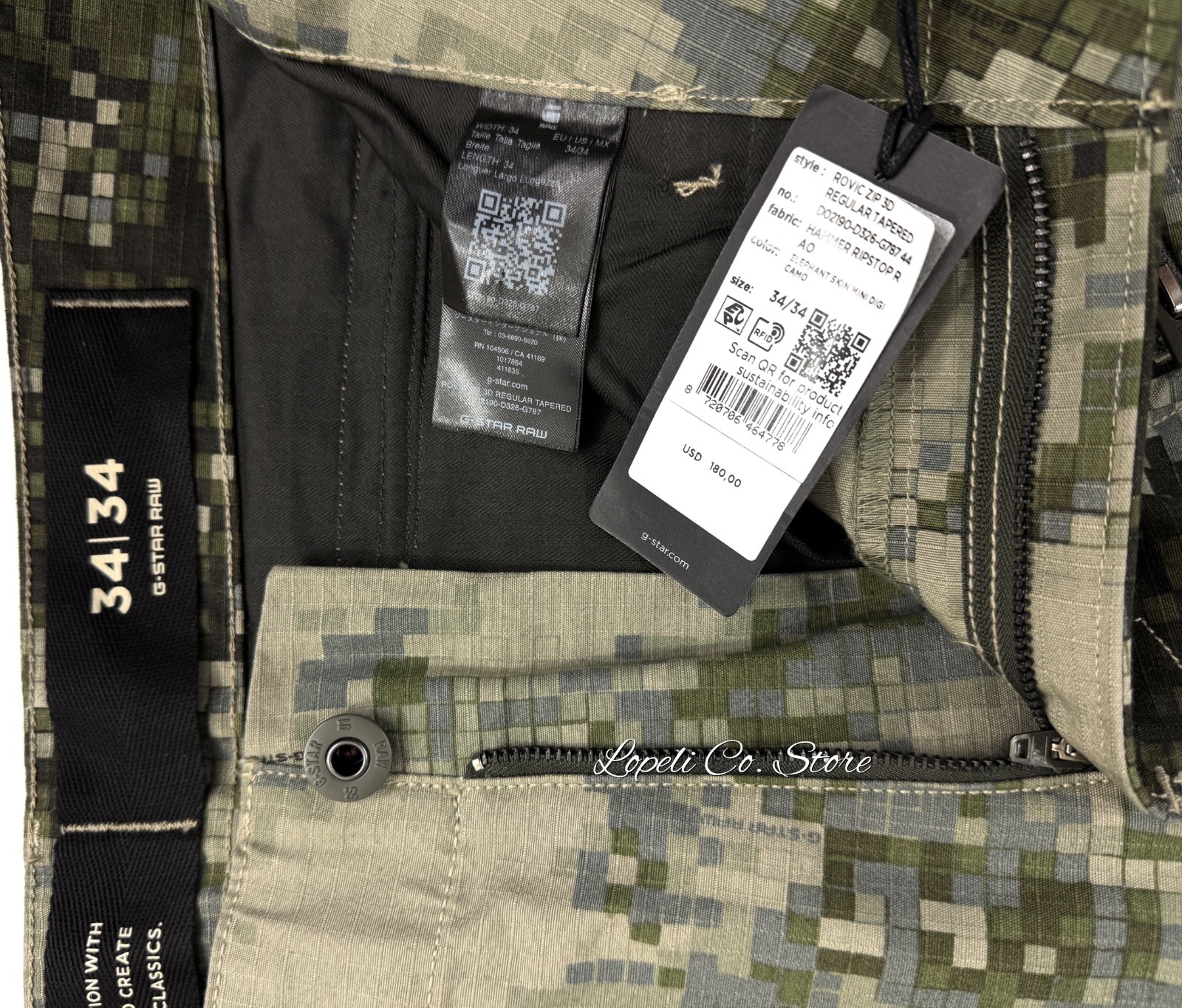 G Star Raw Rovic Zip 3D Digi Camo Elephant Skin Pants Green 34×34